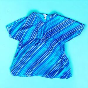 CATHERINE'S Plus Size 3X Blue and Green Striped Flutter Sleeve Blouse Top